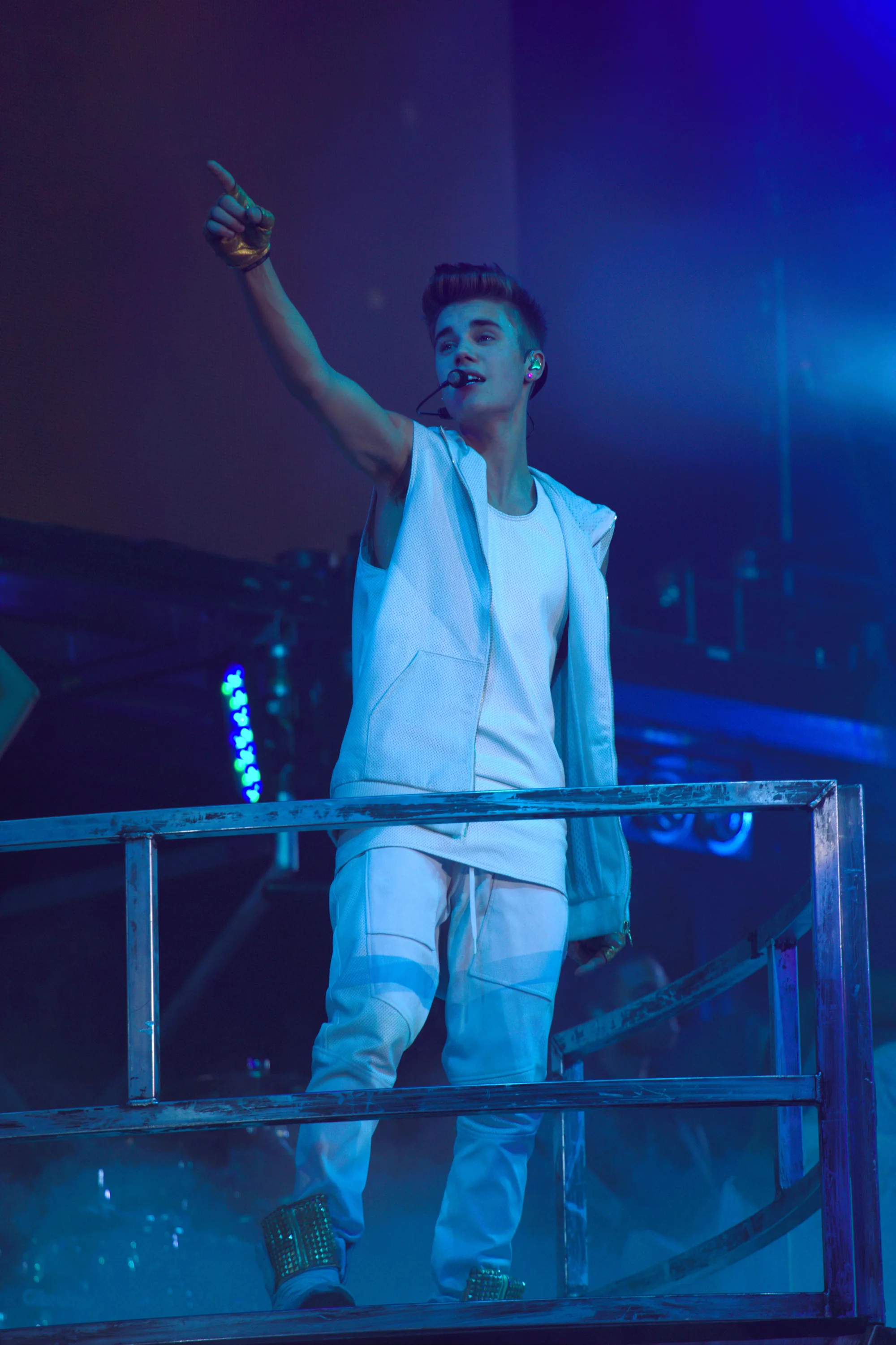 Justin Bieber performs during the "Believe" tour at the T.D. Garden in Boston, MA.